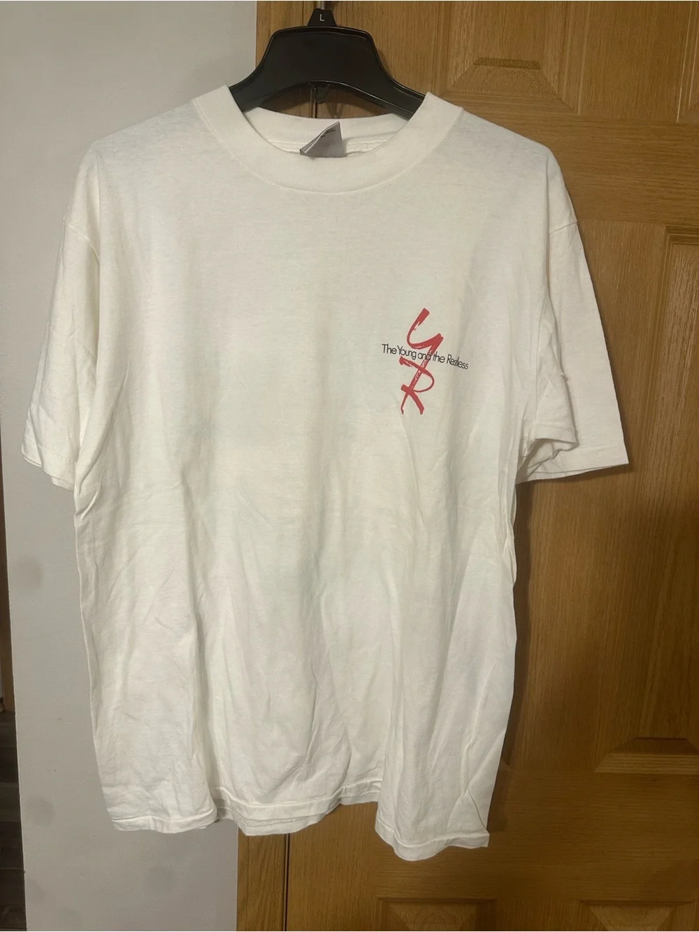 Vintage Young and theRestlessWhite Short Sleeve Crewneck Tee with Red Chest Logo